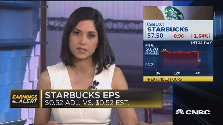 Starbucks EPS in line, revenues miss