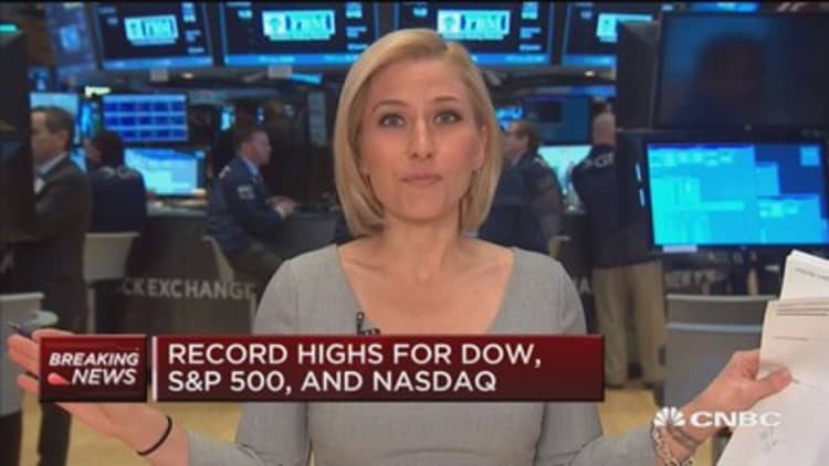 Record highs for Dow, S&P 500 and Nasdaq