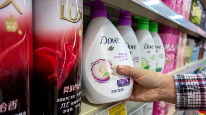 Unilever's Dove bath foam in a Beijing supermarket.