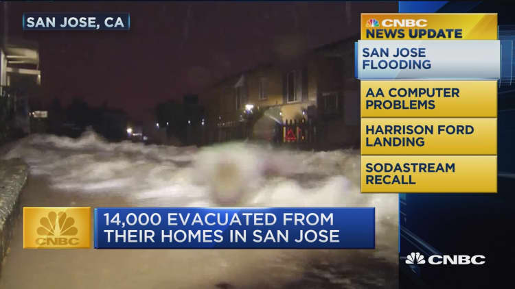 CNBC News Update: San Jose flooding forces 14,000 to evacuate 