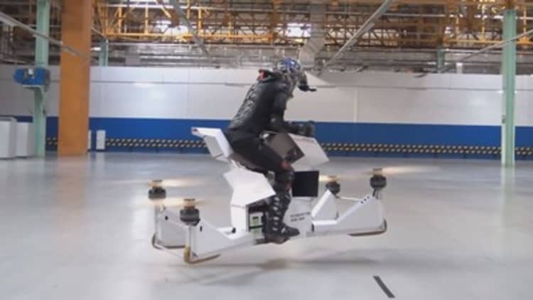 This is an electric-powered flying hoverbike