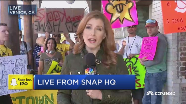 Residents protest outside Snap's Venice headquarters