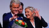 France's National Front leader Marine Le Pen and Netherlands' Party for Freedom (PVV) leader Geert Wilders take a Selfie during a European far-right leaders meeting to discuss about the European Union, in Koblenz, Germany, January 21, 2017.