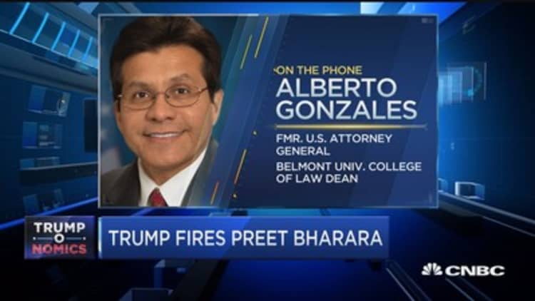 Former US attorney general Alberto Gonzalez weighs in on Bharara dismissal