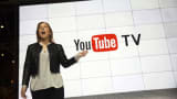 Susan Wojcicki, chief executive officer of YouTube Inc., introduces the company's new television subscription service at the YouTube Space LA venue in Los Angeles, California, U.S., on Tuesday, Feb. 28, 2017.