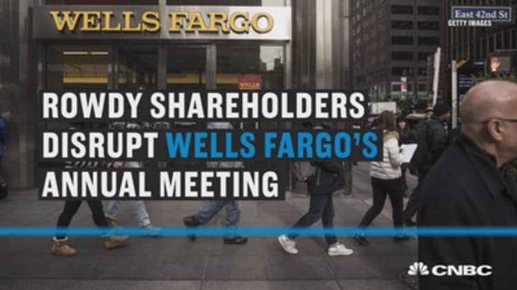 Here's audio of a rowdy shareholder disrupting Wells Fargo annual meeting