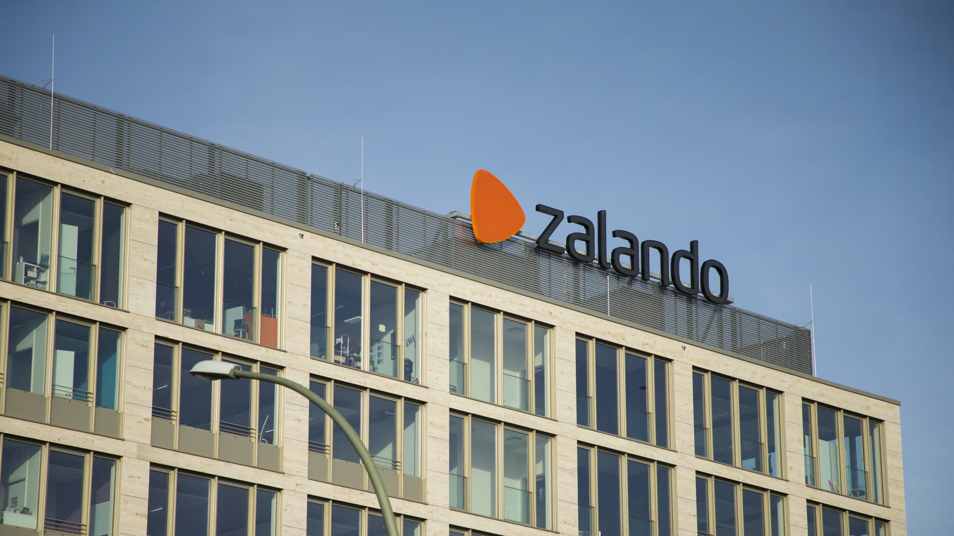 The Zalando logo is seen on a building in the district of Friedrichshain-Kreuzberg in Berlin, Germany