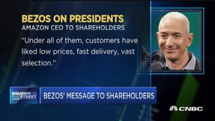 Bezos tells Amazon shareholders 'we can't rest on our laurels'