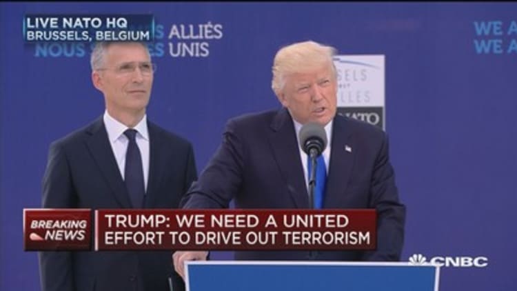 President Trump presents World Trade Center fragment to NATO