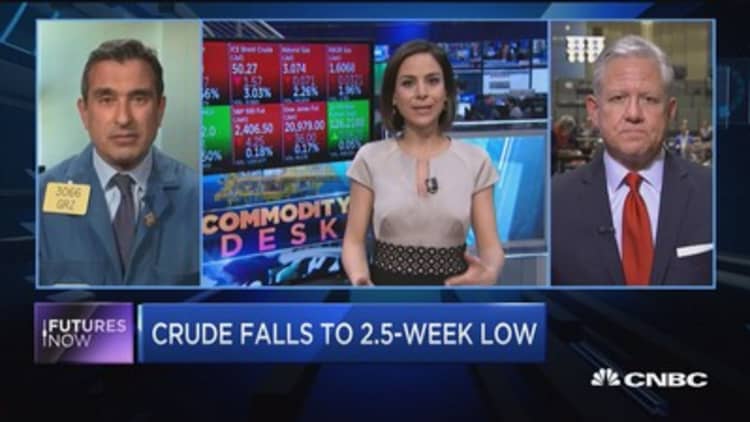 CNBC's Jackie DeAngelis discusses crude oil's 2.5-week low from the commodities desk with the "Futures Now" traders.