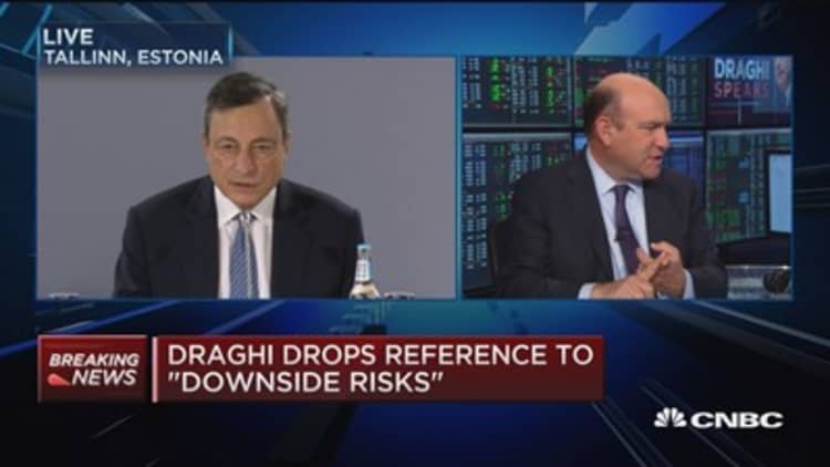 Draghi drops reference to 'downside risks'