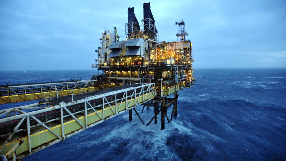 A general view of the BP ETAP (Eastern Trough Area Project) oil platform in the North Sea around 100 miles east of Aberdeen, Scotland.