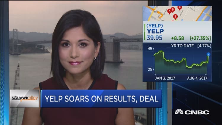 Yelp shares soar 27% after announcing Eat24 sale