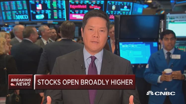 Dow up triple digits at open