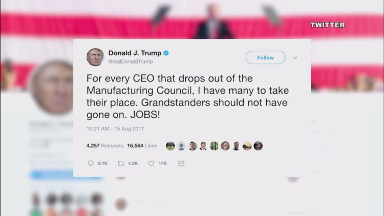Trump hits CEOs who left manufacturing council as 'grandstanders'