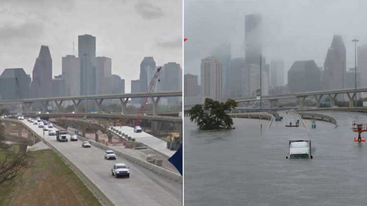Here's what Houston looked like before and after Hurricane Harvey hit