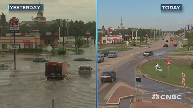 Dickinson, Texas before and after flooding from Hurricane Harvey