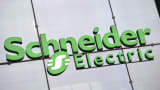 The logo of electricity distribution and energy management group Schneider Electric is pictured on Sept 4, 2014 at the company's headquarters in Rueil-Malmaison