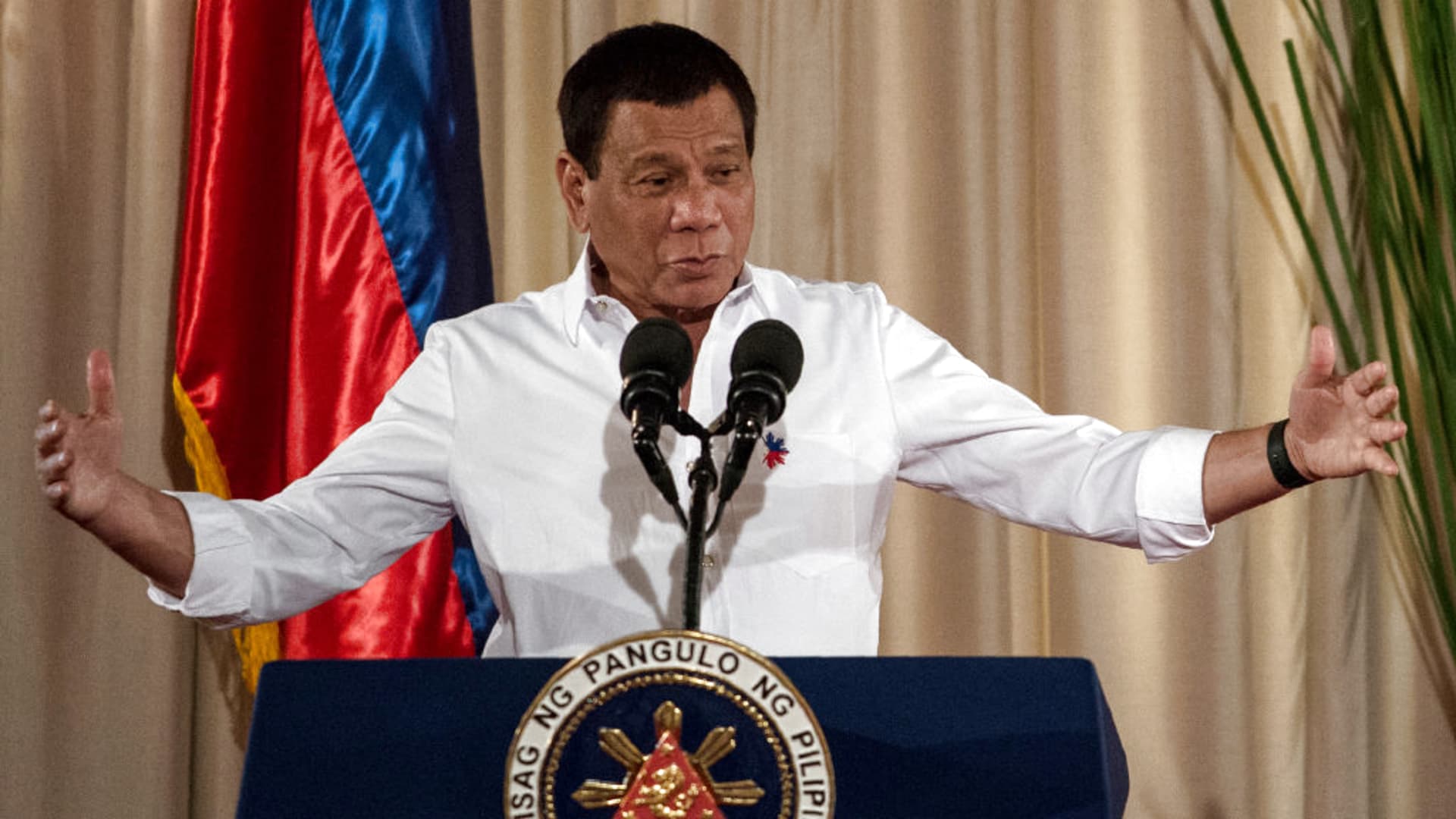 Philippine President Rodrigo Duterte gives a speech at the Malacanang Palace in Manila on June 1, 2017.