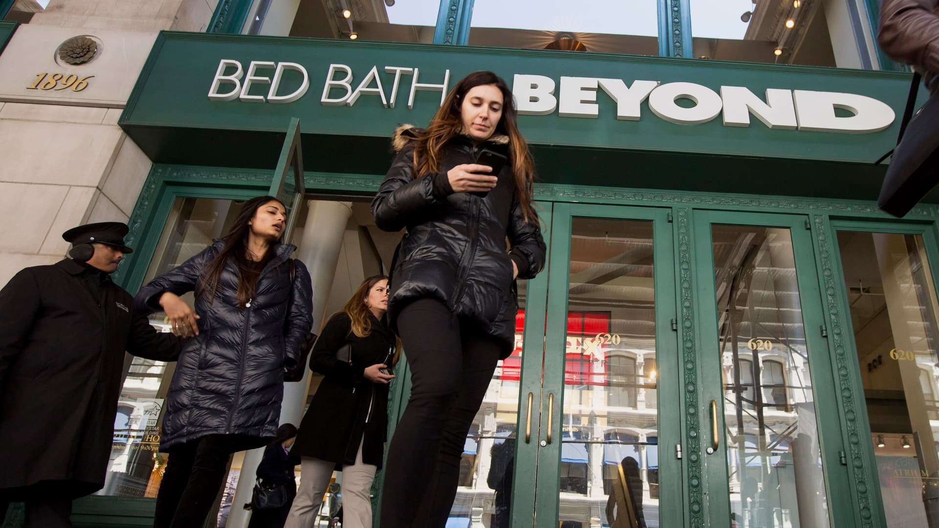 Shoppers exit a Bed Bath & Beyond store in New York.