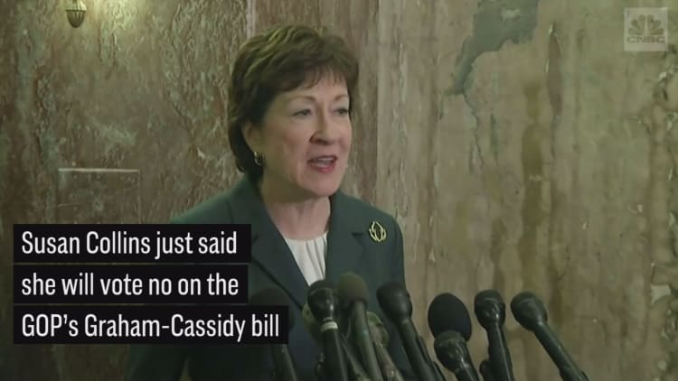 Sen. Susan Collins says she will vote no on Graham-Cassidy bill