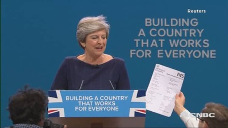 Prankster interrupts British PM Theresa May's speech