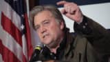 Former advisor to President Donald Trump and executive chairman of Breitbart News, Steve Bannon introduces Roy Moore, Republican candidate for the U.S. Senate in Alabama, at an election-night rally on September 26, 2017 in Montgomery, Alabama.