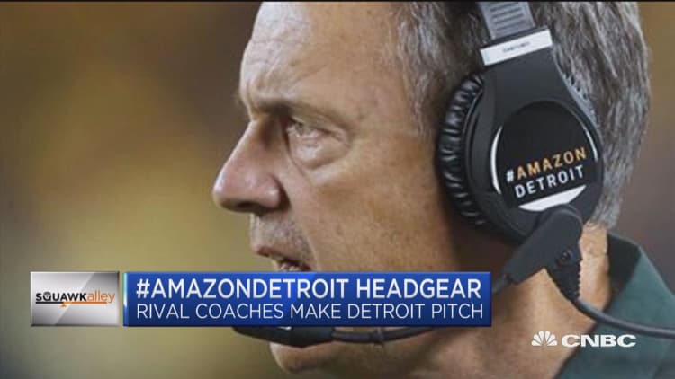 Football coaches help Detroit make push for second Amazon headquarters