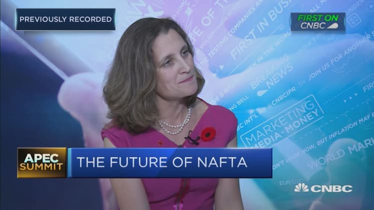 Canadian foreign minister is hopeful on NAFTA talks