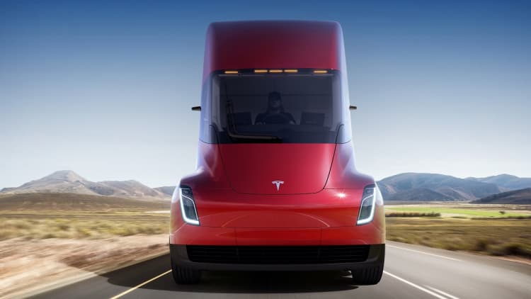 Tesla unveils electric semi truck that allows driver to stand in cab