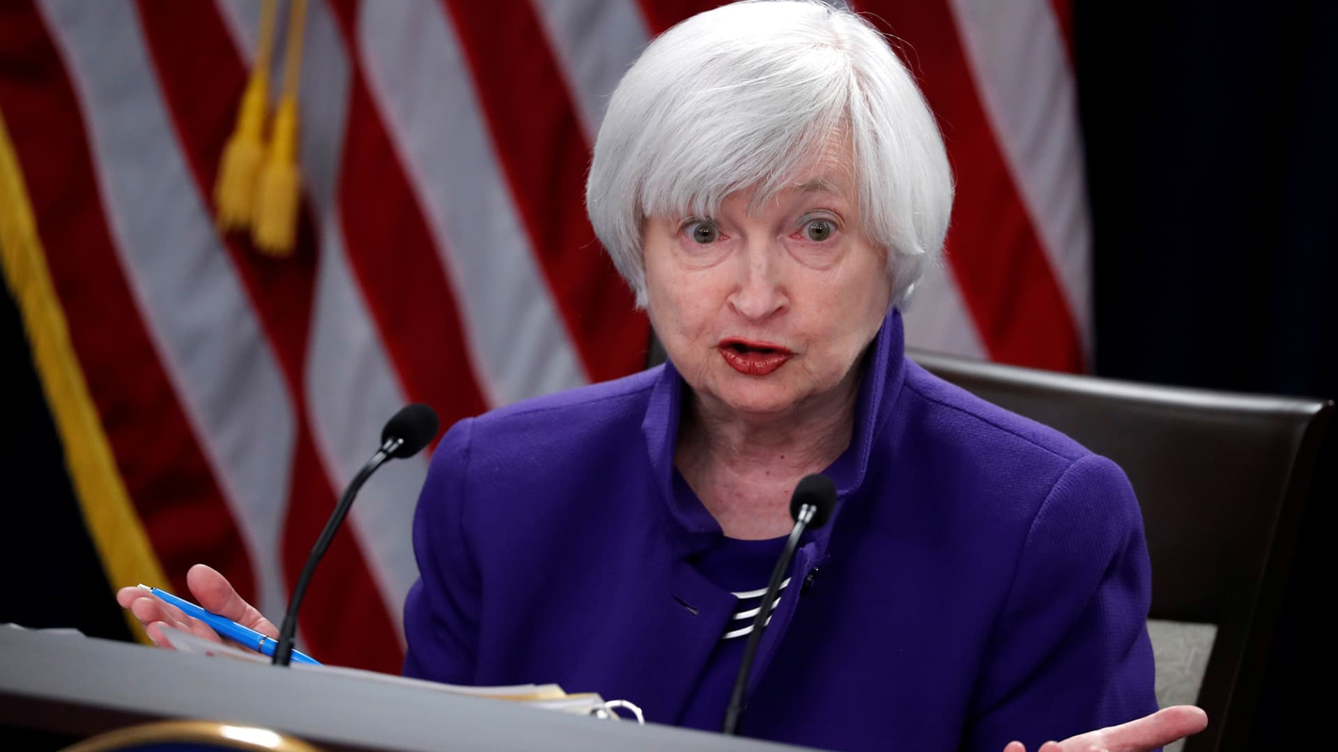 U.S. outgoing Federal Reserve Chair Janet Yellen holds a news conference after a two-day Federal Open Market Committee (FOMC) meeting in Washington, U.S. December 13, 2017.