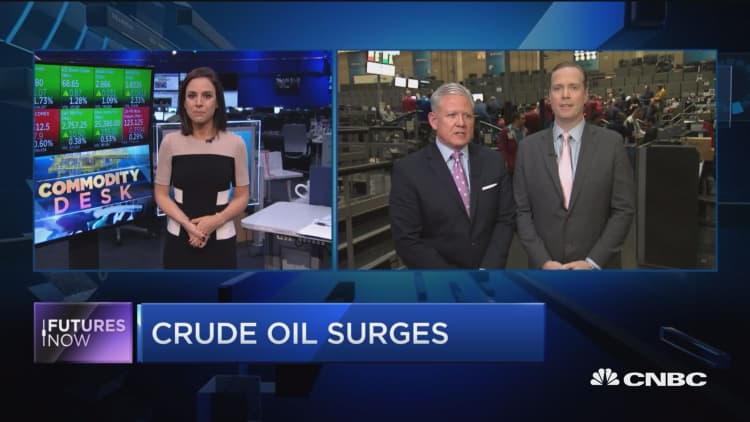 Crude oil surges