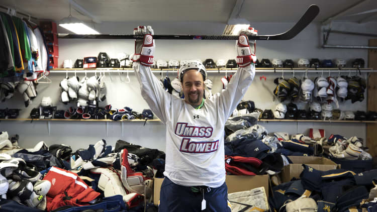 This dad makes over $100,000 a year selling used hockey gear