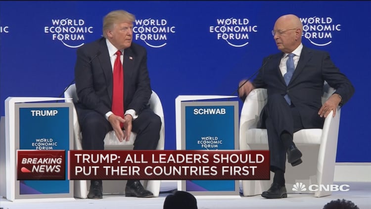 President Trump answers questions at Davos following speech