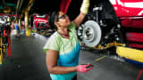 A Ford assembly worker at the Flat Rock Assembly Plant in Flat Rock, Michigan.