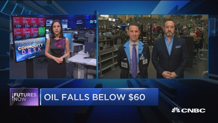 Oil falls below $60