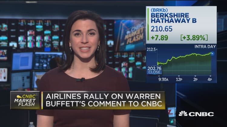 Airlines rally on Warren Buffett's comments to CNBC