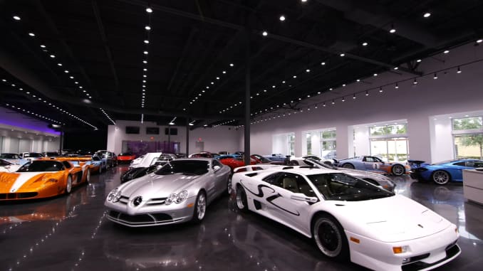 Inside Prestige Imports luxury car dealership in Miami