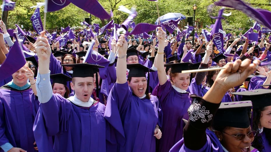 New York University students cheer