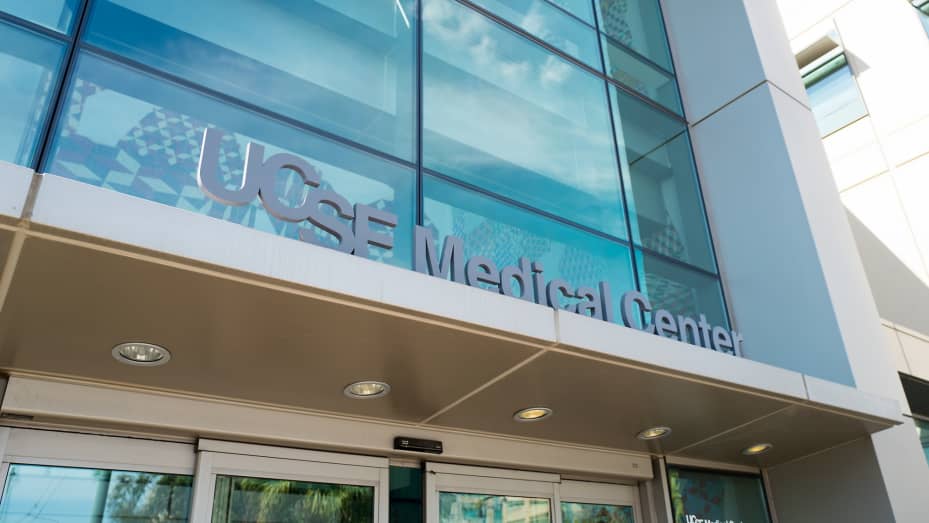 Sign at the entrance to the Mission Bay campus of the University of California San Francisco (UCSF) medical center in San Francisco, California.
