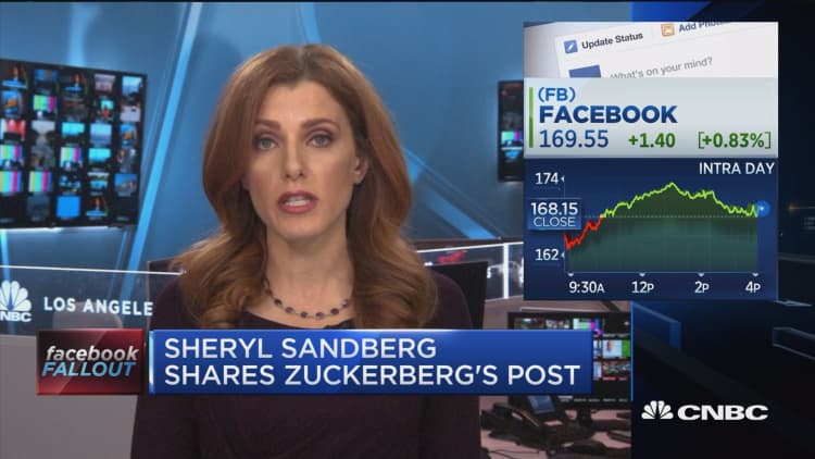 Sheryl Sandberg shares Zuckerberg's post, sentiment on data scandal