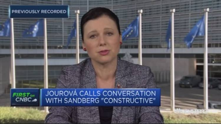Europeans want significant change from Facebook: Commissioner Jourova
