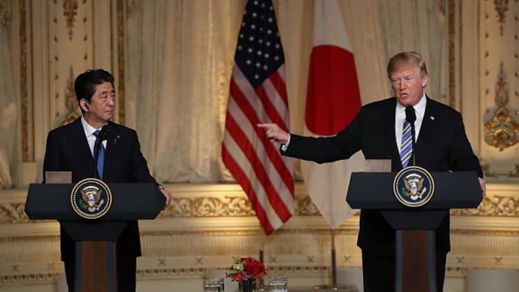 Trump and Shinzo Abe exchange warm words but no trade deal