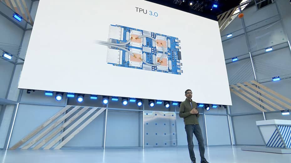 Google CEO Sundar Pichai talks about the company's third-generation artificial intelligence chips.