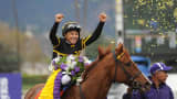 Nov. 01 2014 Mike Smith aboard Judy the Beauty celebrates winning the DraftKings Breeders' Cup Filly & Mare Sprint at the Breeders' Cup, Santa Anita Park, Arcadia, CA