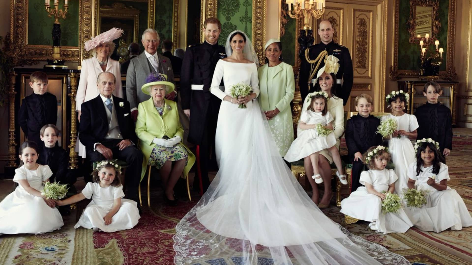 The official wedding family photo of the royal family from the wedding of Prince Harry and Duchess of Sussex, Meghan Markle.