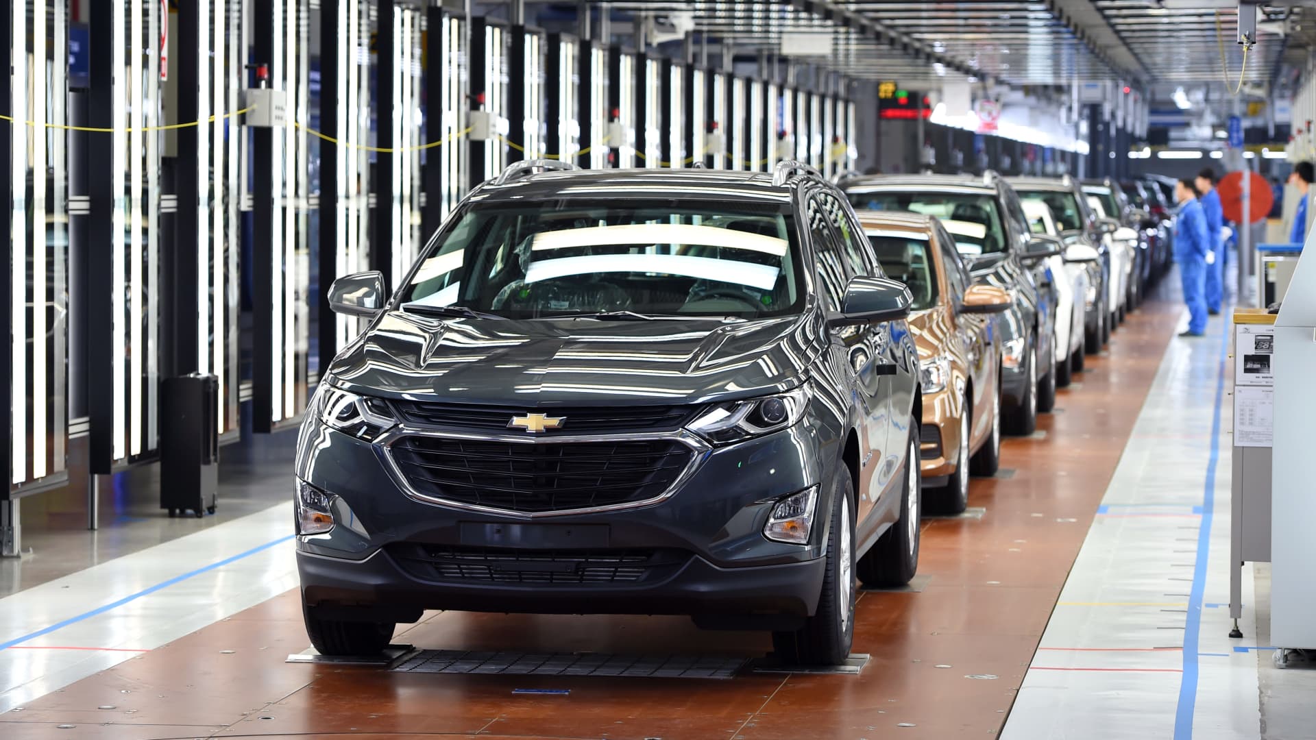 A Chevrolet Equinox SUV is seen on the production line at SAIC-GM Wuhan Manufacturing Plant on April 7, 2017 in Wuhan, China.