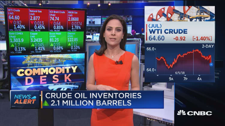 Crude oil inventories up 2.1 million barrels