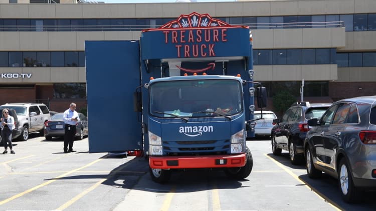 Amazon's Treasure Truck sells discounted products out of the back of a truck