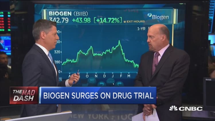 Biogen surges on drug trial